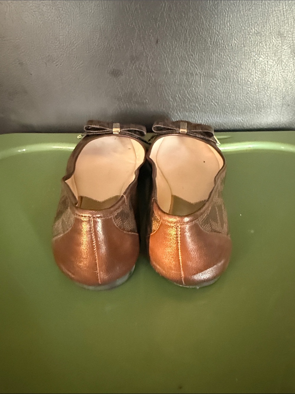 MICHAEL Michael Kors Brown Logo-Print Bow Flats with Gold Accents - Picture 2 of 4